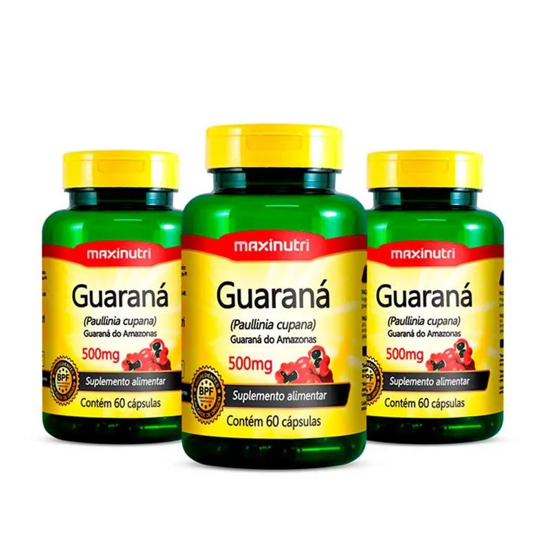 Kit 03 Guaraná 500mg com 60 Capsulas Maxinutri