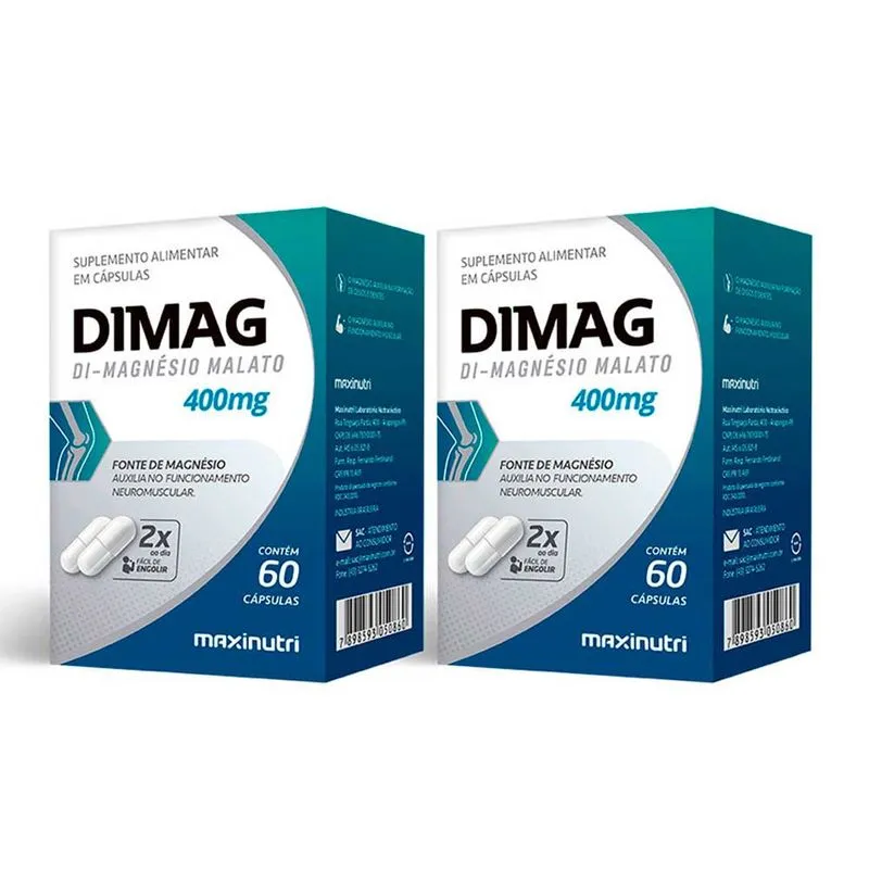 Kit 02 Dimag Dimalato De Magnesio 400Mg 60 Caps Maxinutri