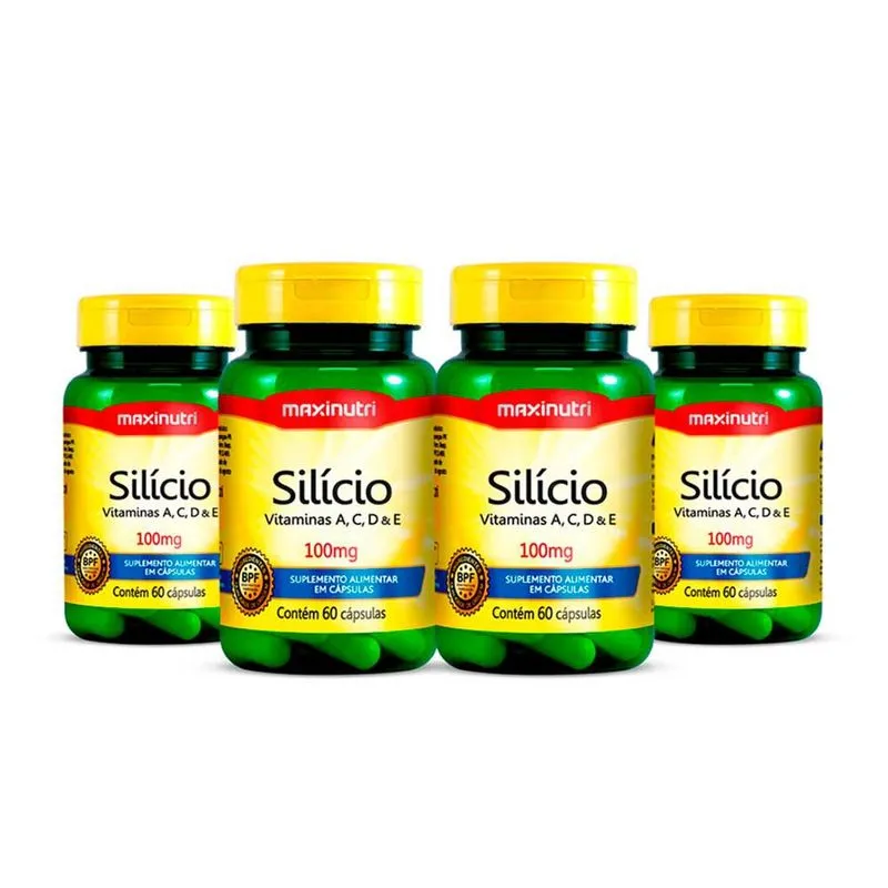Kit 04 Silício Vitaminas acde 60 Capsulas Maxinutri