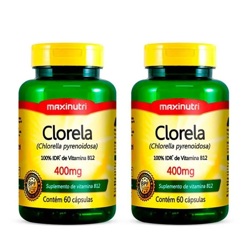Kit 02 Clorela Nutritiva E Rica Em Vitamina B12 400mg 60 Cap