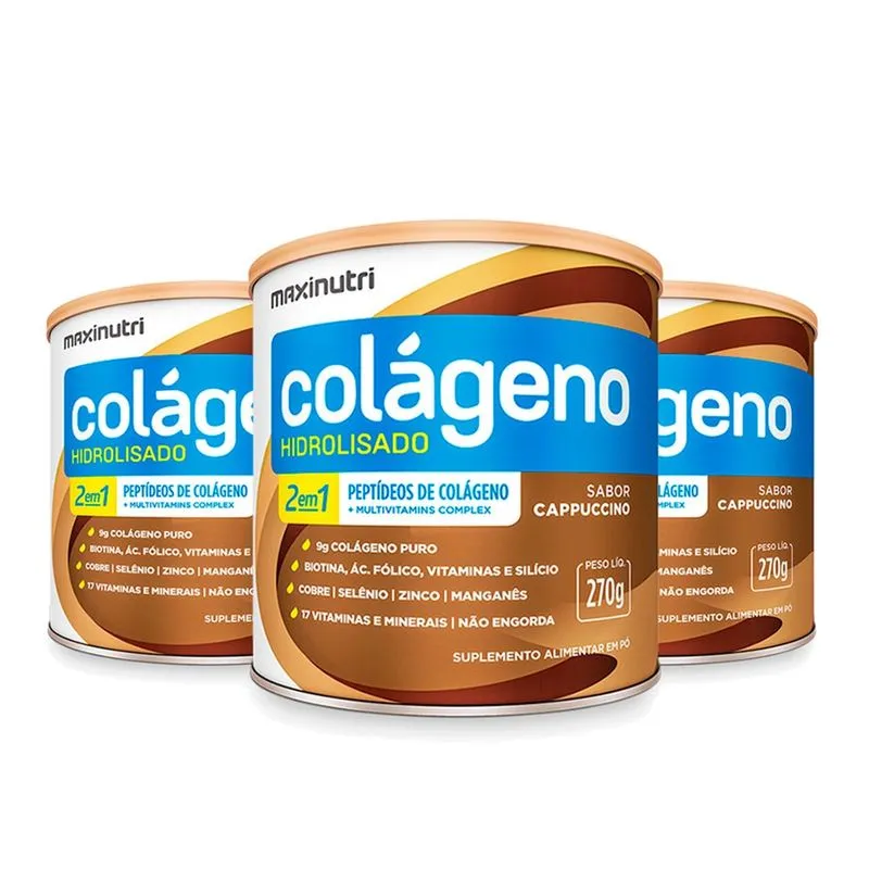 Kit 3 Colágeno Hidrolisado Em Pó 250G Cappuccino Maxinutri