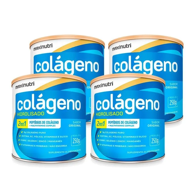 Kit 4 Colágeno Hidrolisado Em Pó Maxinutri Lata250g Original