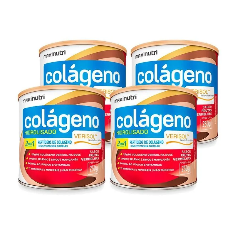 Kit 4 Colágeno Em Pó 2 Em 1 Verisol 250g Frutas Vermelhas