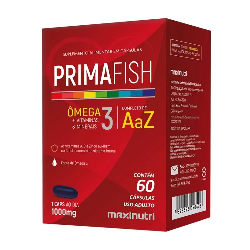Primafish Omega 3 Polivitaminas E Minerais 60 Caps Maxinutri