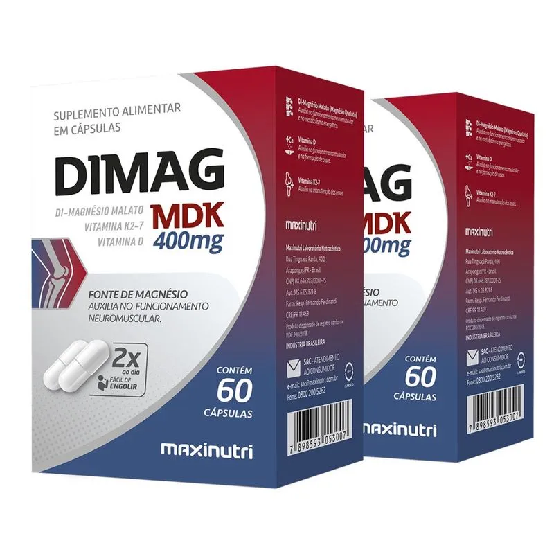 Kit 2 Dimag mdk Di-Magnésio Malato K2-7 60 Cáps Maxinutri