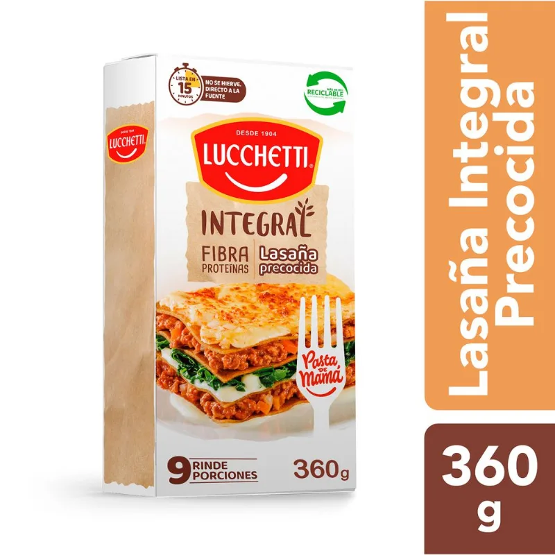 Lasaña Precocida Lucchetti Integral 360 g