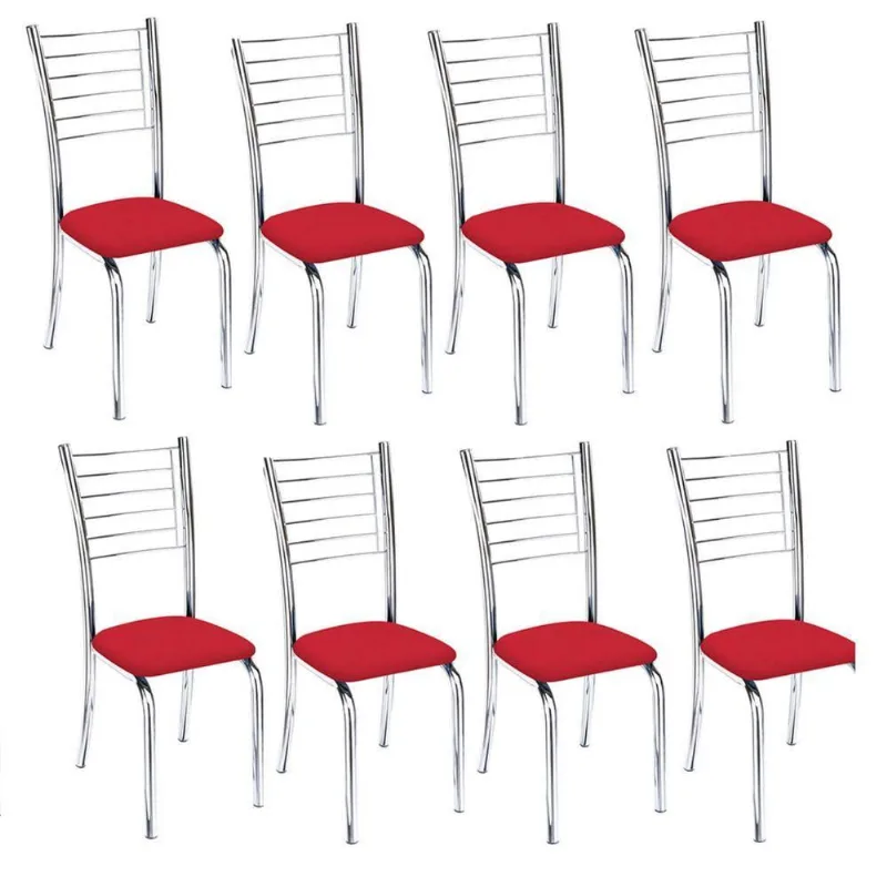 Kit 8 Cadeiras Iara Cromada Para Cozinha-Assento Vermelho-Gat Magazine