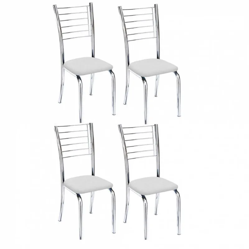 Kit 4 Cadeiras Iara Cromada Para Cozinha Branco