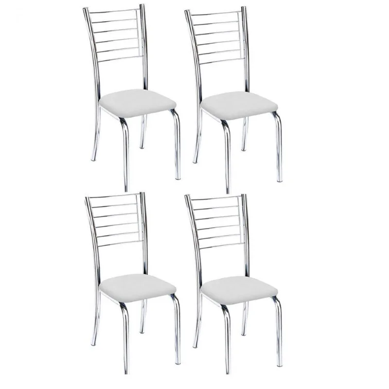 Kit 4 Cadeiras Lara Cromada Para Cozinha Branco