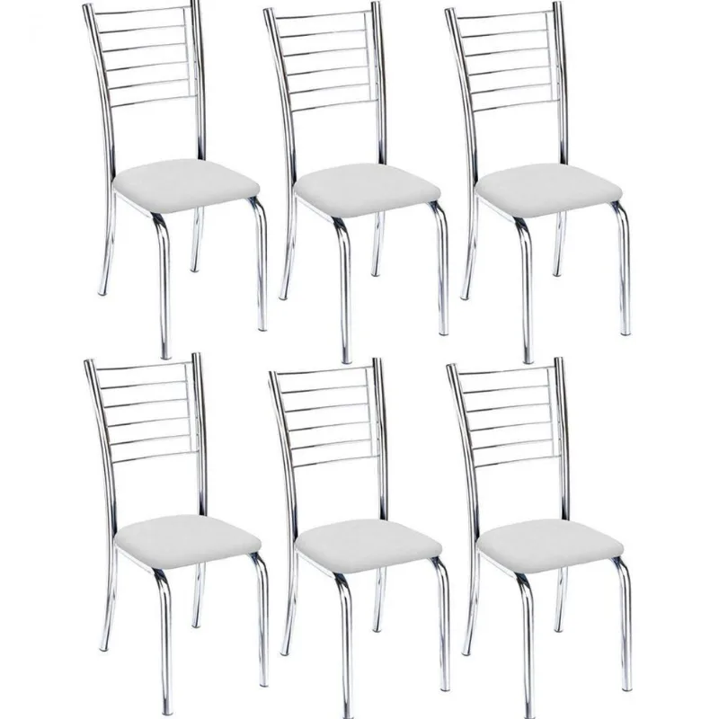 Kit 6 Cadeiras Lara Cromada Para Cozinha Branco