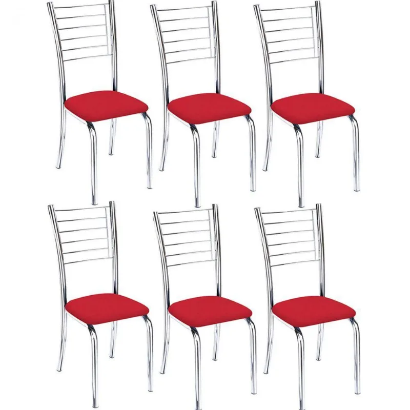 Kit 6 Cadeiras Lara Cromada Para Cozinha Vermelho