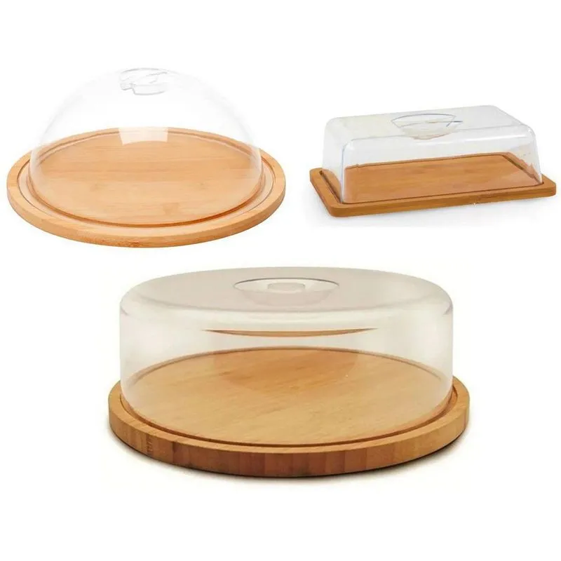 Kit Queijeira, Boleira, Porta Frios Eco Bambu Tampa Acrílico