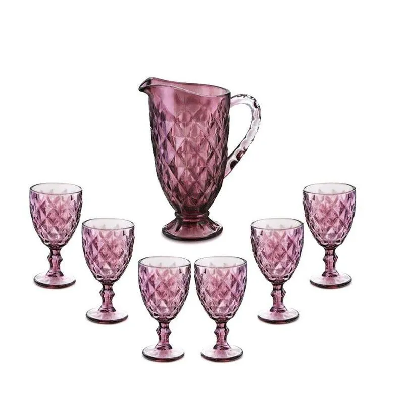 Jogo Jarra Vidro E 6 Taças Marsala Vitral Verre 320ml Mimo