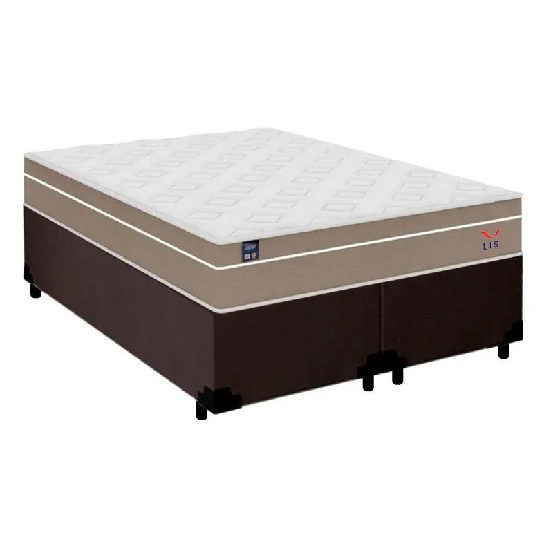 Cama Box Casal Bipartido Suede + Colchão Lis Molas Ensacadas Plumatex 138cm Cor:marrom