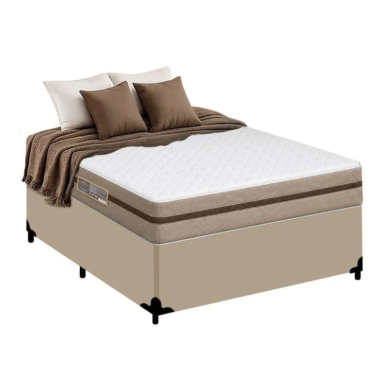 Cama Box Casal Sintético + Colchão Molas Ensacadas Royal Sleep Bioclassic 138cm Cor:bege