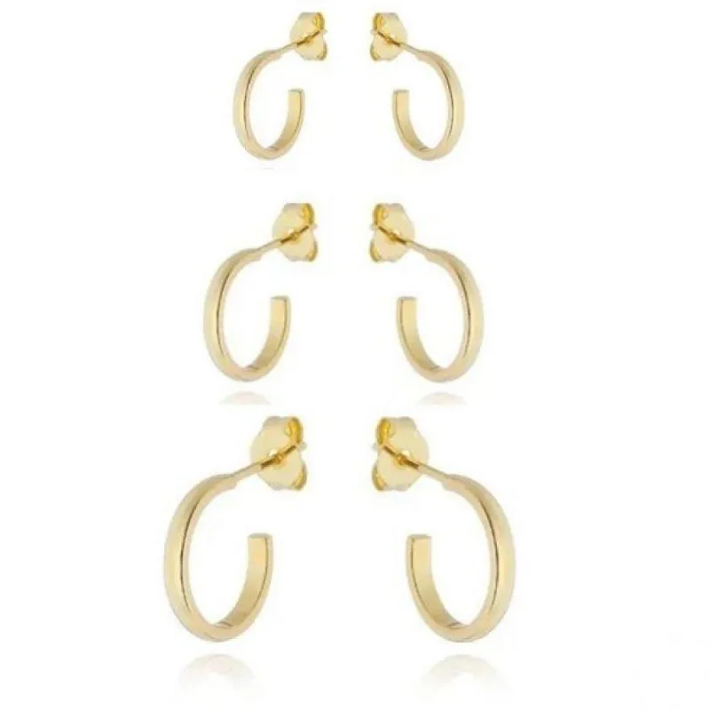 Par De Trio De Argola Banhado A Ouro