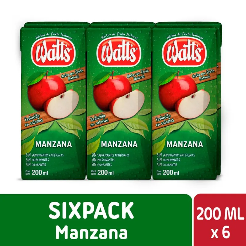Pack 6 un. Néctar Watt's Manzana 200 cc