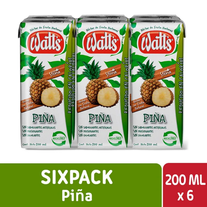 Pack 6 un. Néctar Watt's Piña 200 cc