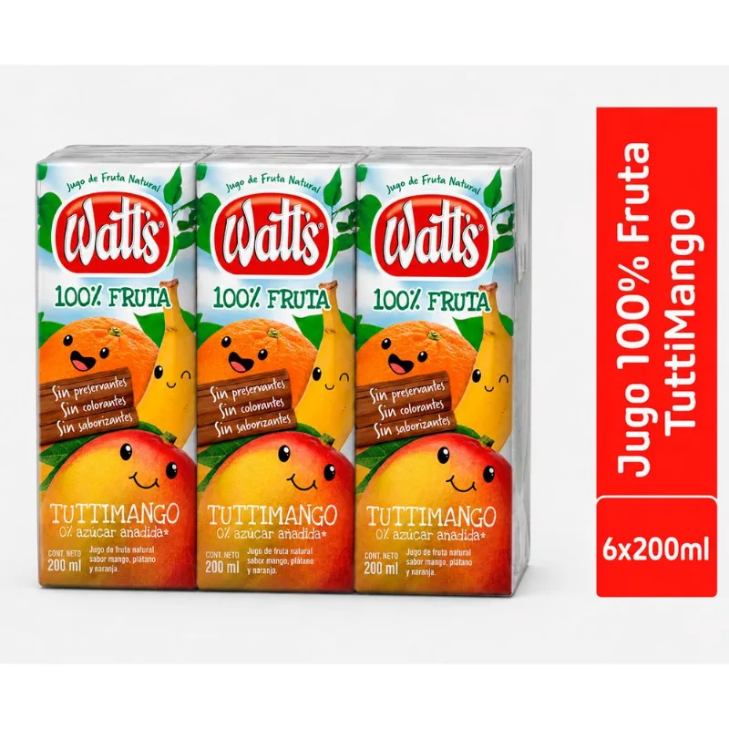 Pack 6 un. Jugo Watt's 100% Fruta Tuttimango 200 ml