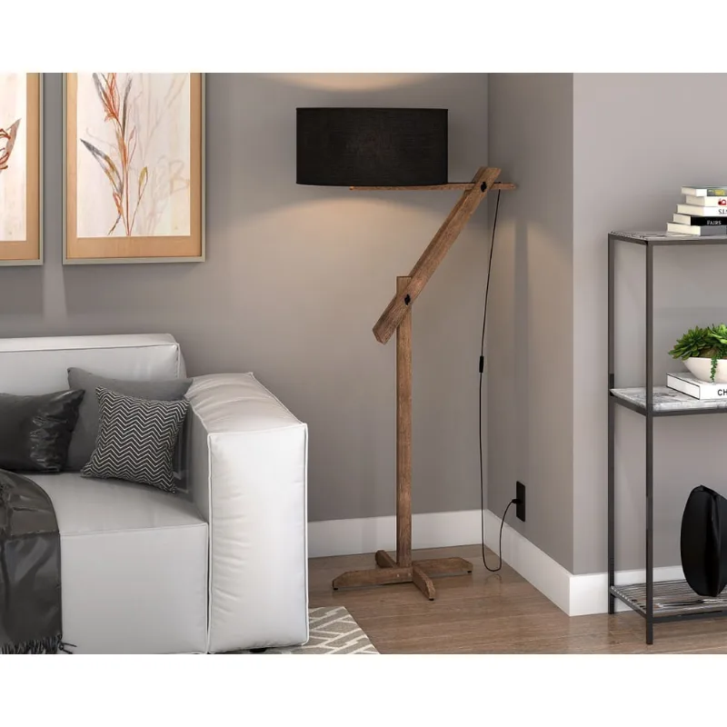 Abajur De Chão Luminária Elegance Com Cúpula Preto E Pés De Madeira Retrô Articulada varias posições