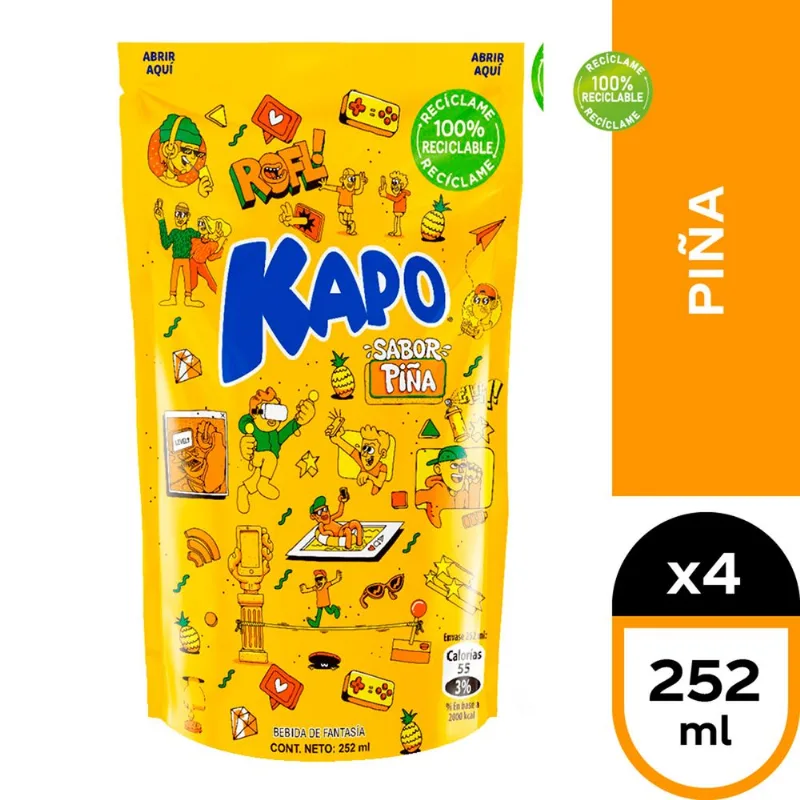 Pack 4 un. Jugo Kapo Piña 252 ml