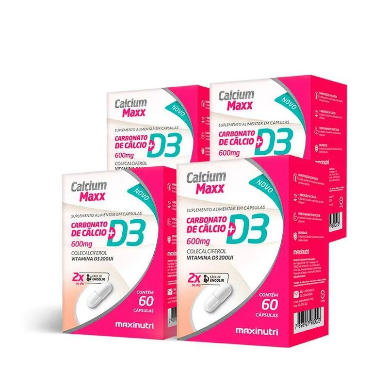 Kit 04 Carbonato De Cálcio + Vitamina D3 200ui 60 Capsulas