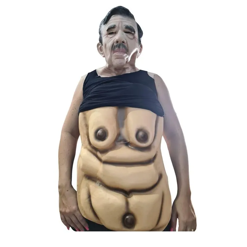 Kit Barriga Falsa Eva E Máscara Látex De Velho