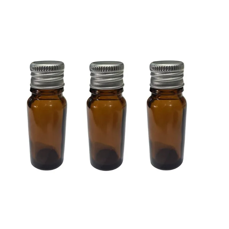 Kit 100 Vidrinhos Âmbar 10ml Com Tampas Prata De Metal