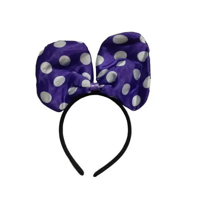 Kit 10 Arco Tiara Minnie Cetim Roxo Com Bolinha Branca
