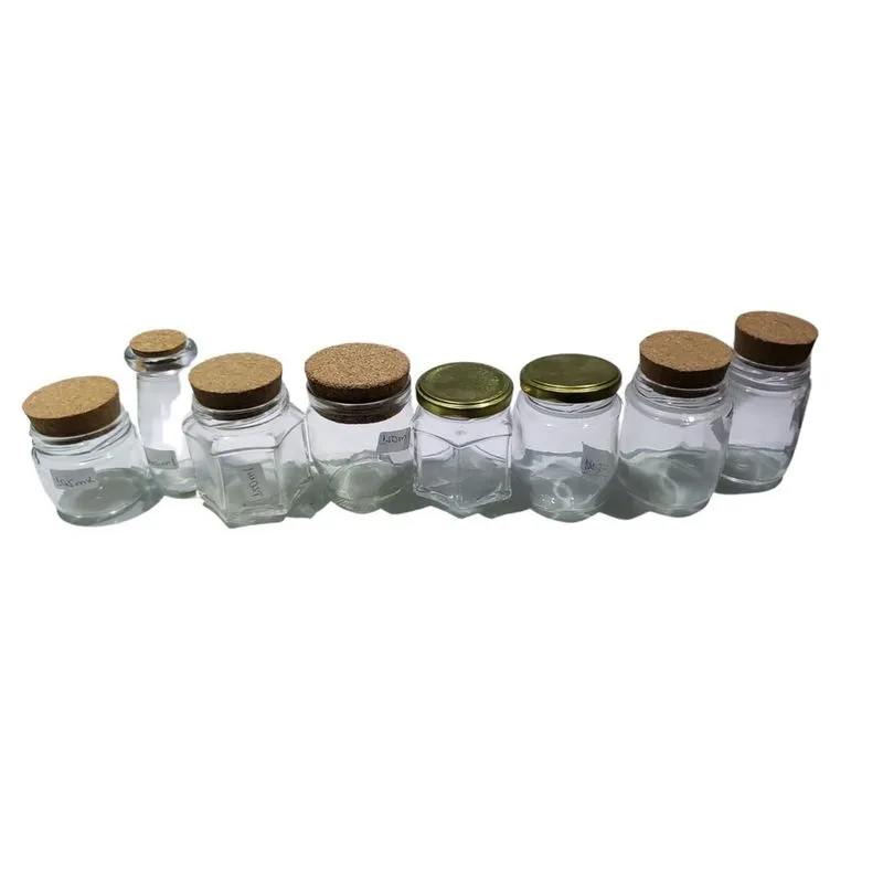 Kit 8 Vidros de vários tamanhos multiuso c/ Tampas de Rolha e Alumínio