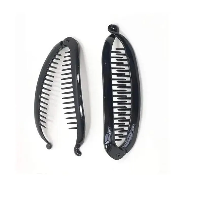 Kit 2 Presilhas De Cabelo Preta Estilo Banana Com Pente 15cm