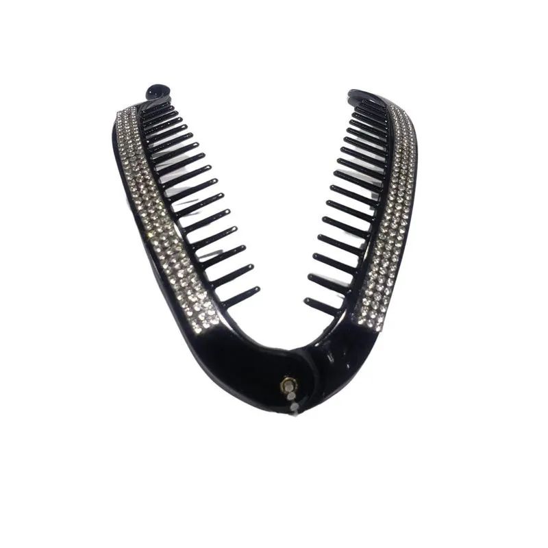 Presilha De Cabelo Preta Banana Com Pedra Strass 15cm