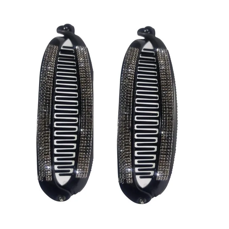 Kit 2 Presilhas De Cabelo 15cm Preta Banana Com Pedra Strass
