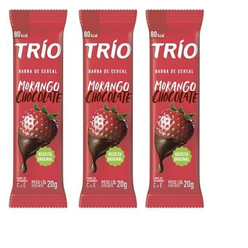 Barra Cereal Trio - Morango Com Chocolate - Display 24un