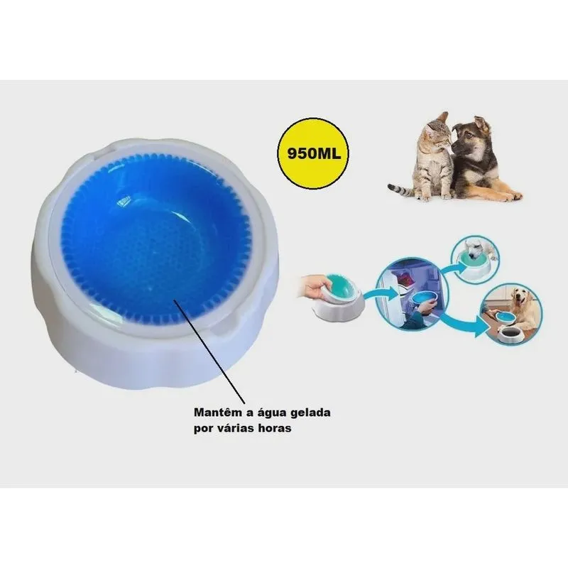 Tigela Água Fria Para Cães E Gatos Pets Bebedouro 950 Ml
