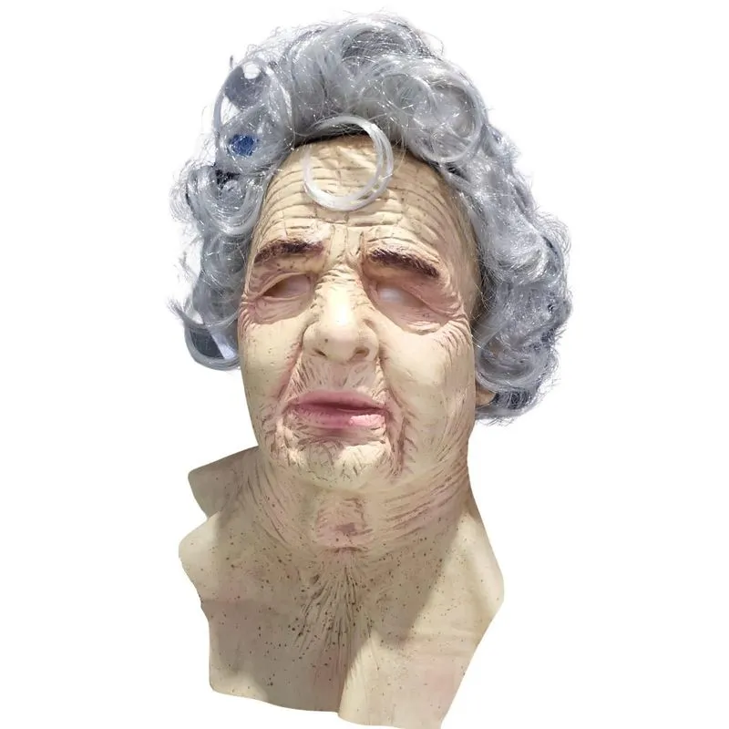 Máscara De Látex Adulto Velha Senhora Idosa Com Cabelo