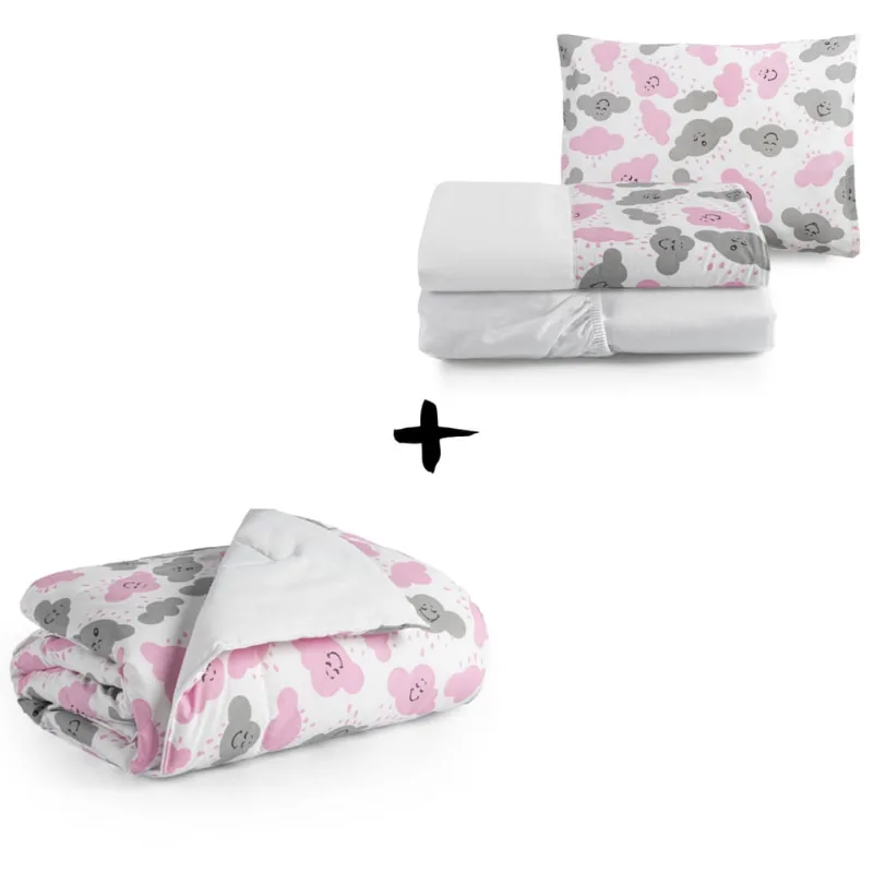Kit Lençol Mini Cama com Edredom 4 pçs Infantil Moderninhos