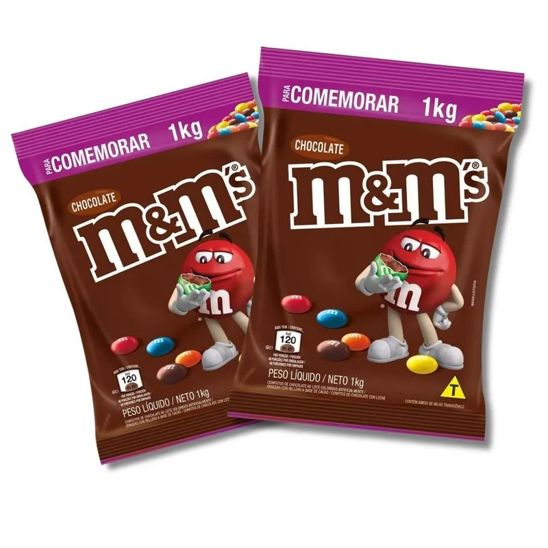 Confeito De Chocolate Ao Leite M&amp;ms Pacote 1kg Kit Com 2