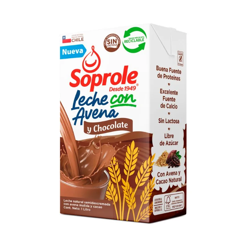 Leche Semidescremada Soprole con Avena Chocolate 1 L