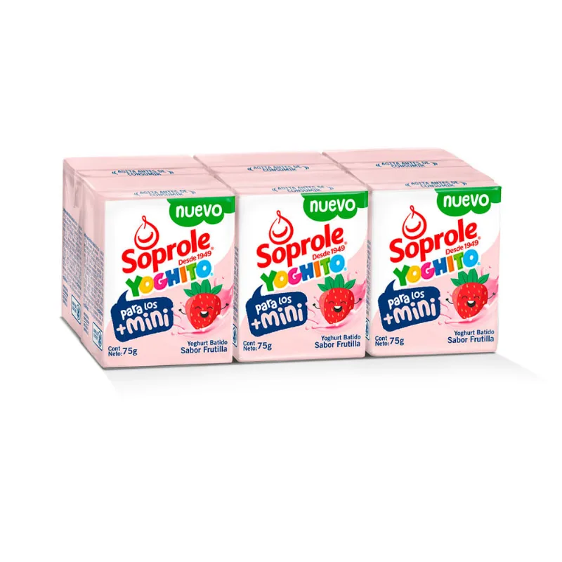 Pack 6 un. Mini Yogurt Batido Soprole Frutilla 75 g