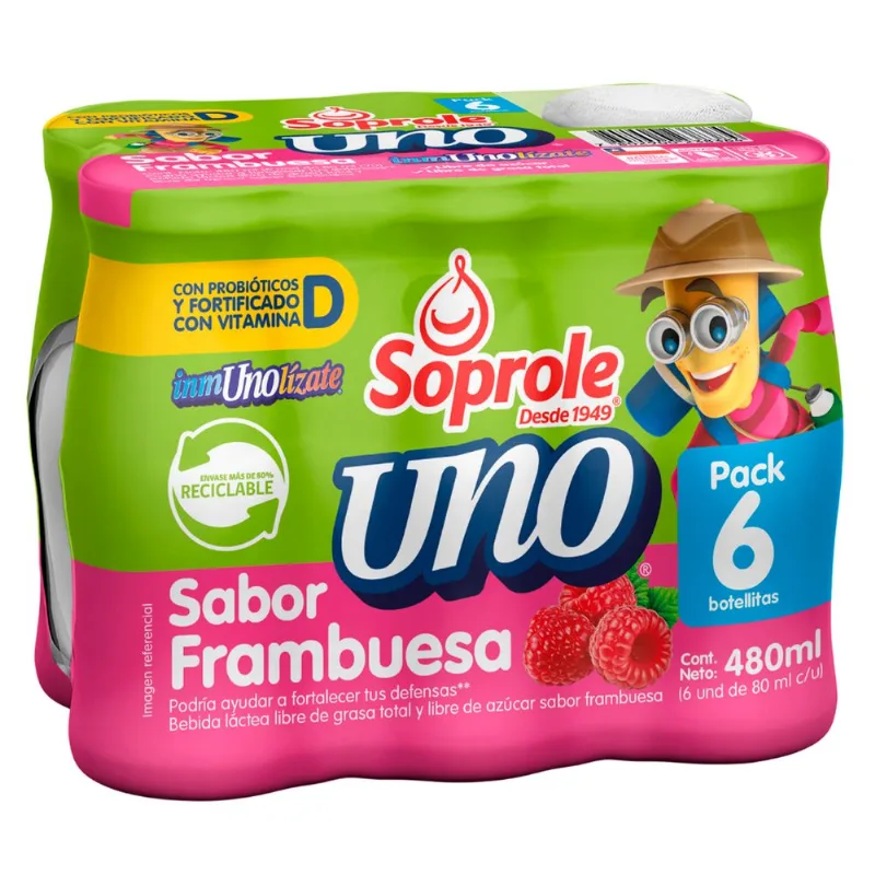 Pack 6 un. Probiótico Uno Frambuesa 80 ml