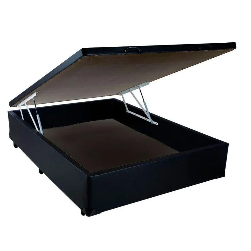 Cama Box Baú Casal Extremo Reforçado Principe Das Camas Sintético Preto 138x188x41