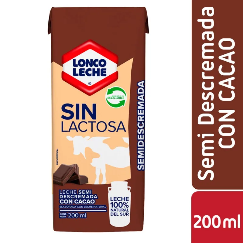 Leche Loncoleche Semidescremada Sin Lactosa Chocolate 200 ml