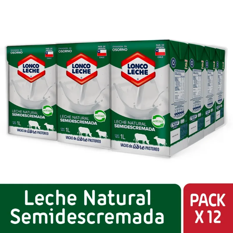 Pack 12 un. Leche Loncoleche Semidescremada 1 L