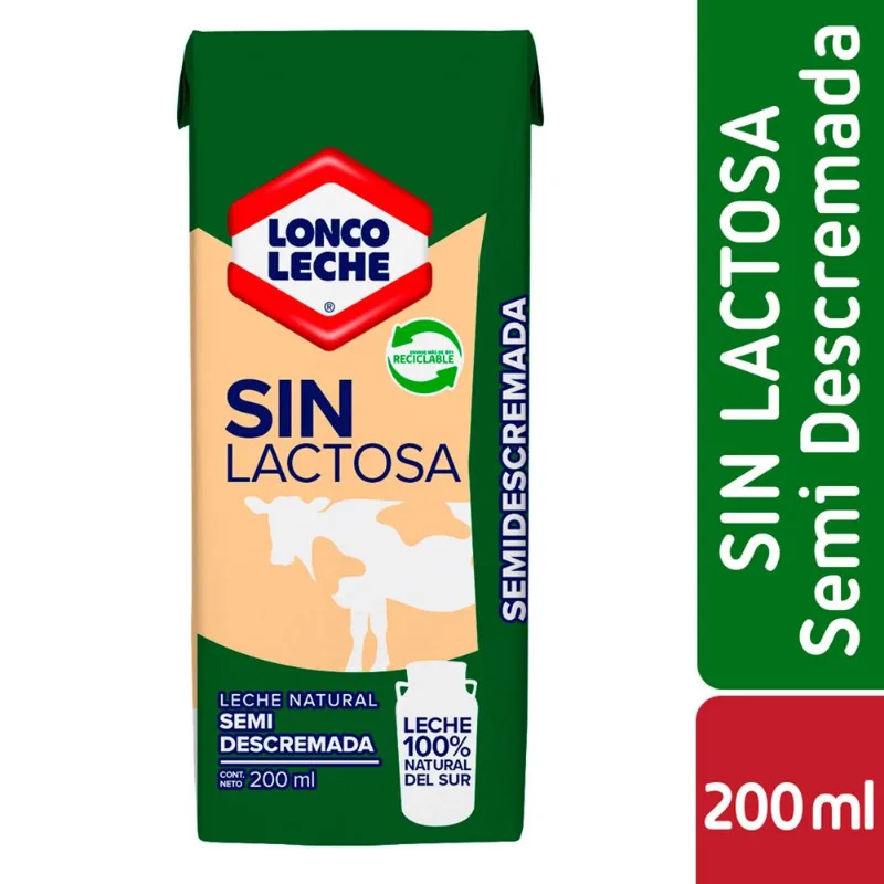 Leche Loncoleche Semidescremada Sin Lactosa 200 ml