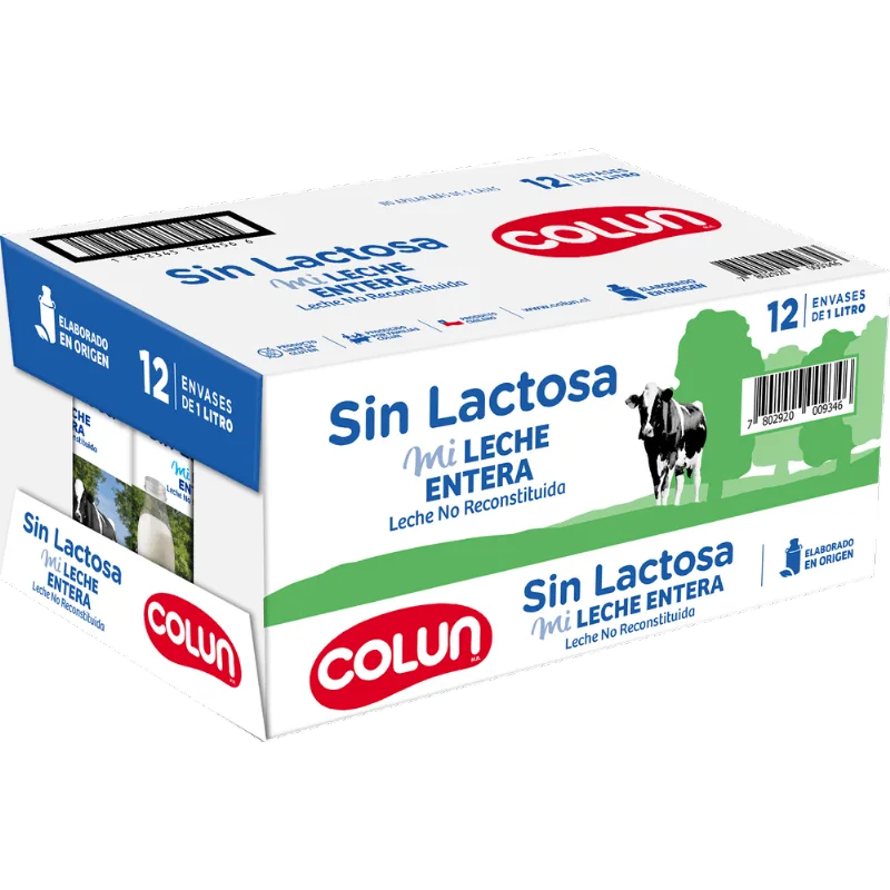 Pack 12 un. Leche Colun Entera Sin Lactosa 1 L