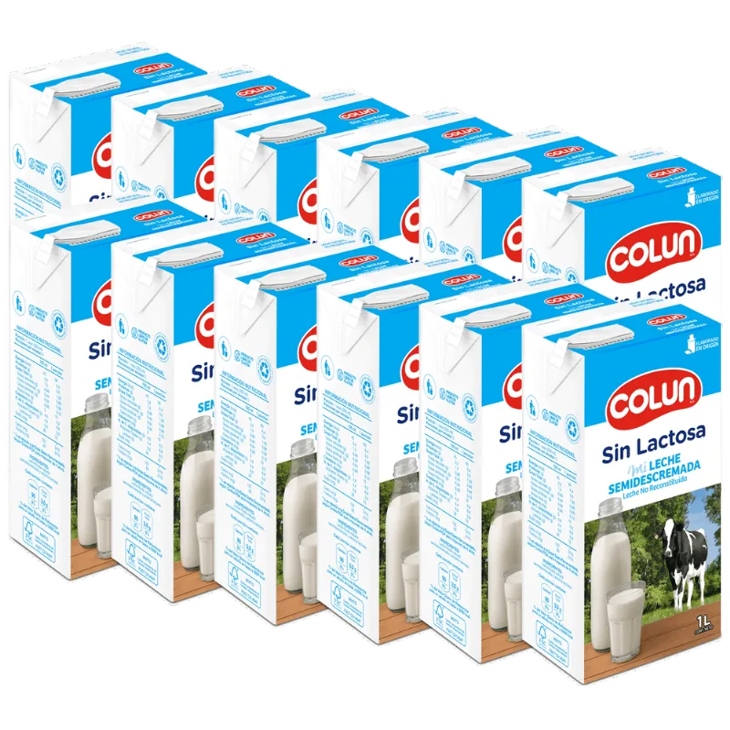 Pack 12 un. Leche Colun Semidescremada Sin Lactosa 1 L