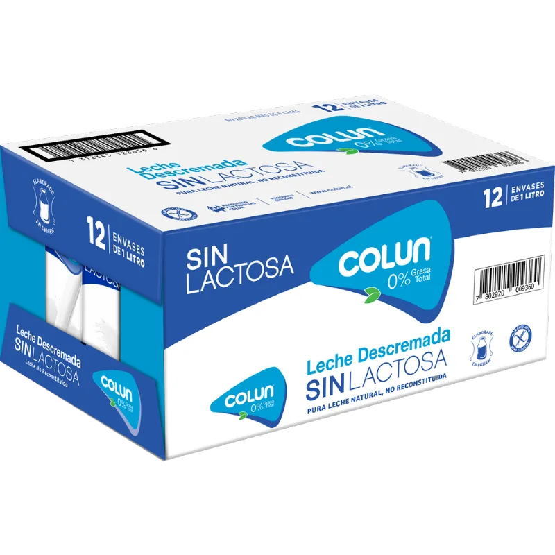Pack 12 un. Leche Colun Descremada Sin Lactosa 1 L