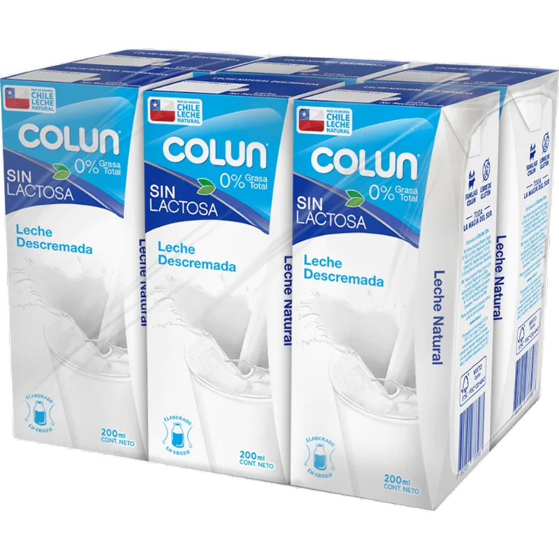 Pack 6 un. Leche Colun Sin Lactosa Descremada 200 ml