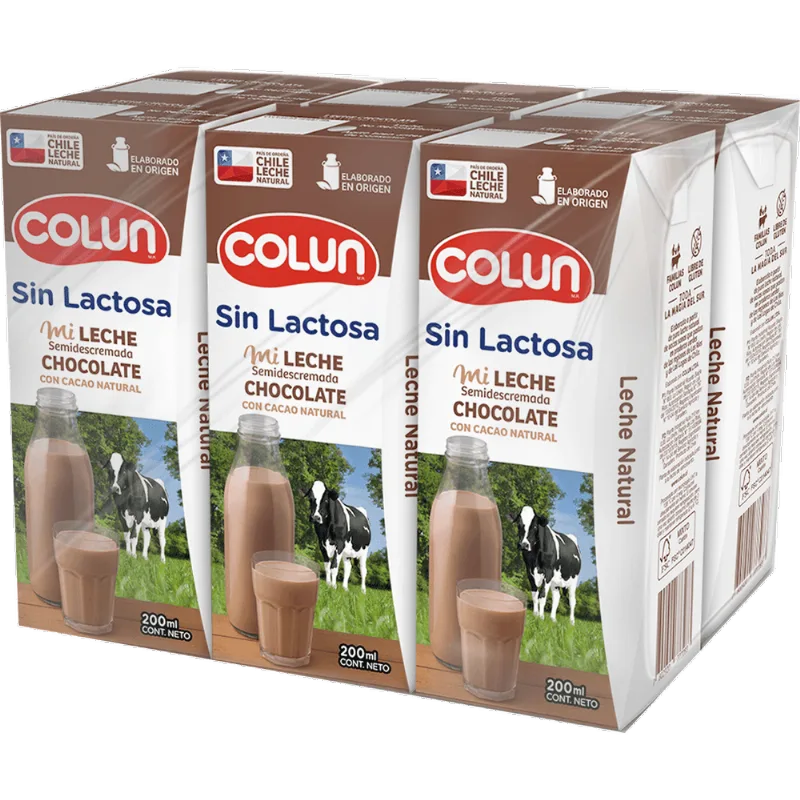 Pack 6 un. Leche Colun Sin Lactosa Chocolate 200 ml